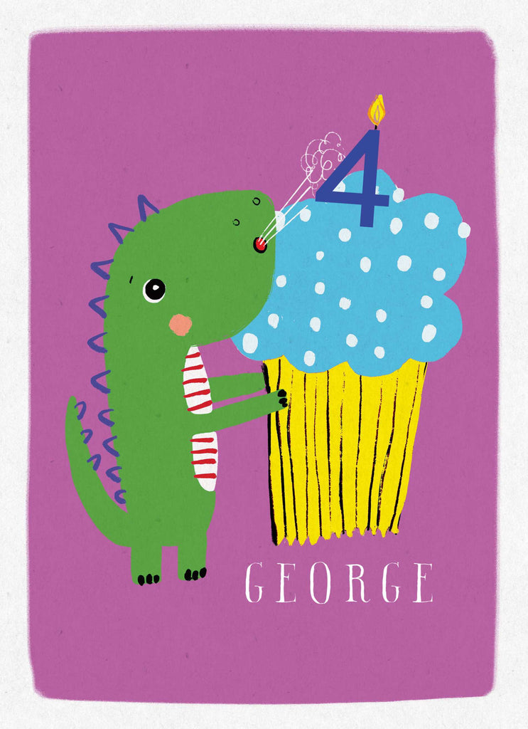 4th Birthday Dinosaur Cupcake Colourful Custom