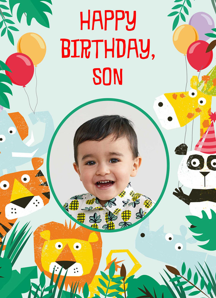Son Happy Birthday Photo Upload Jungle Animals