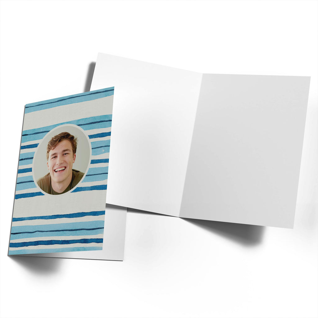 Son Happy Birthday Photo Upload Editable Striped Pattern