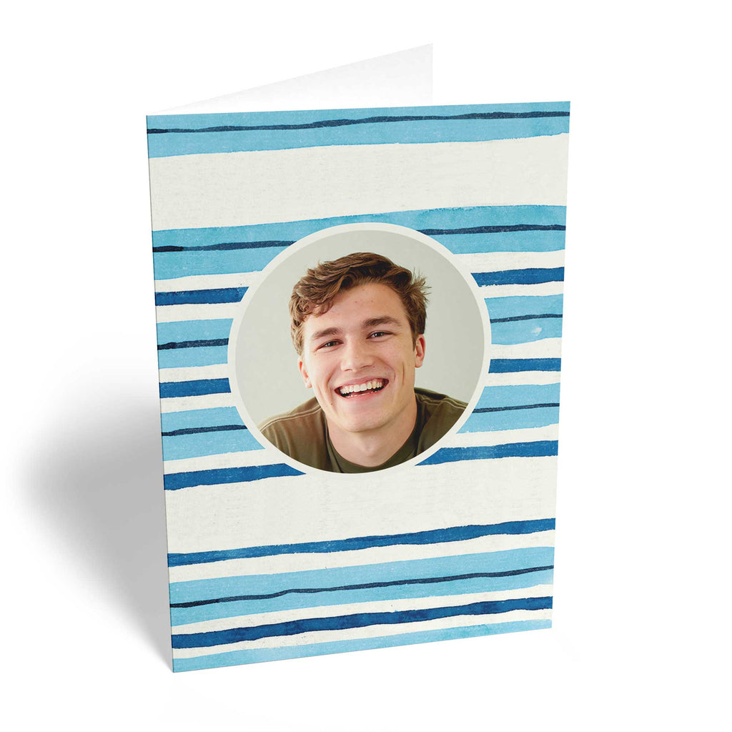 Son Happy Birthday Photo Upload Editable Striped Pattern