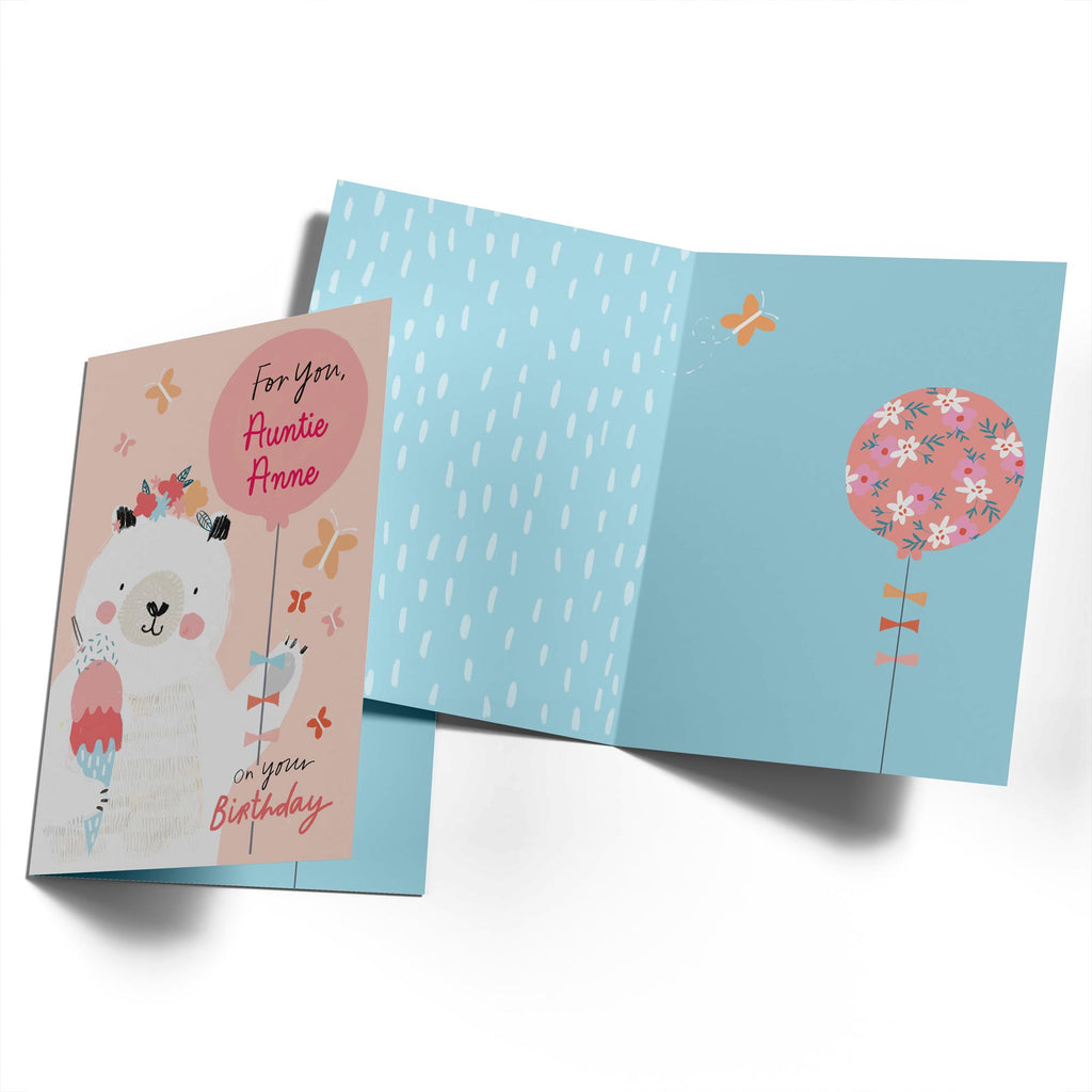 Cute Auntie Birthday Editable Bear Balloon