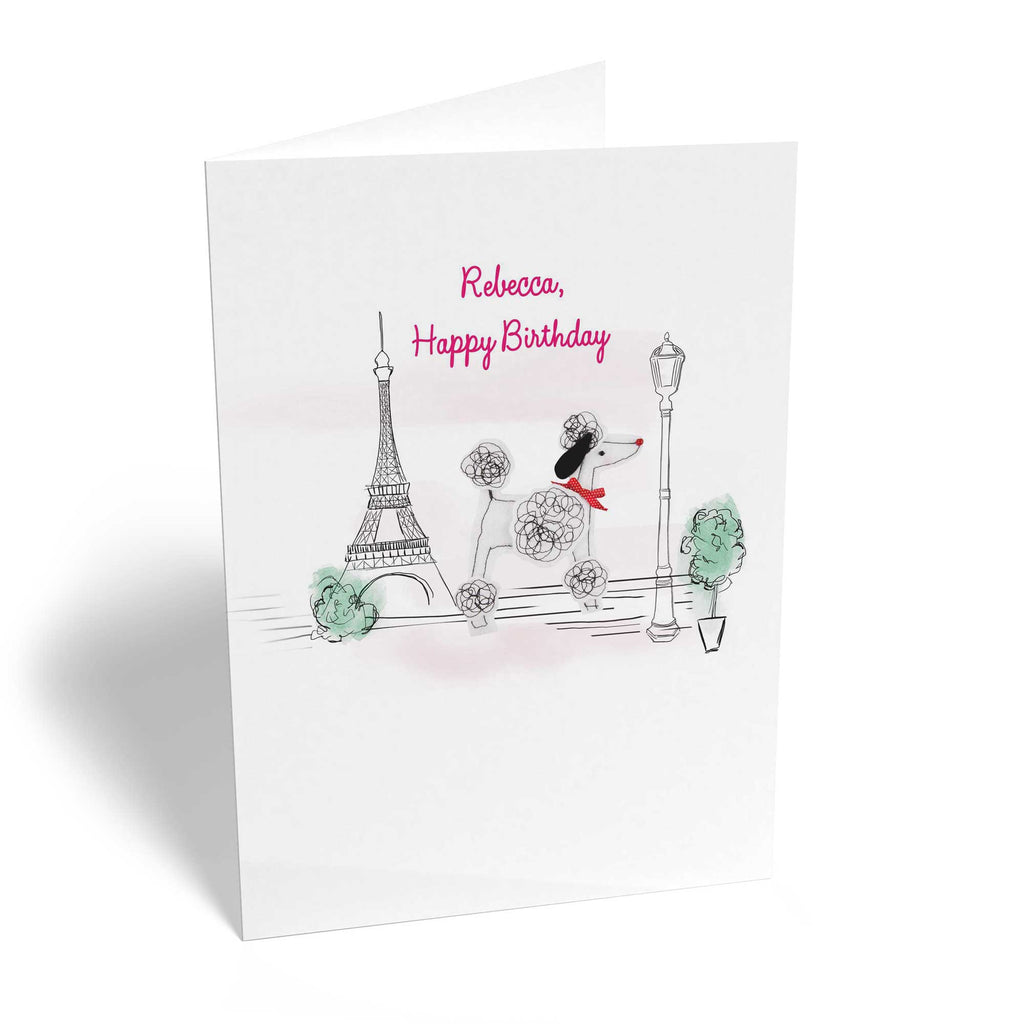 Classic Birthday Editable Paris Poodle Illustrated