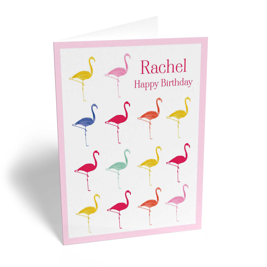 Contemporary Birthday Editable Colourful Flamingos