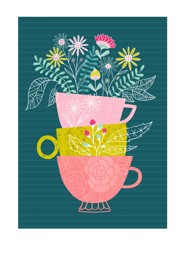 Colourful Tea Coffee Cups Tower