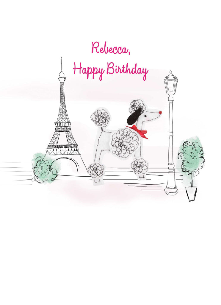 Classic Birthday Editable Paris Poodle Illustrated
